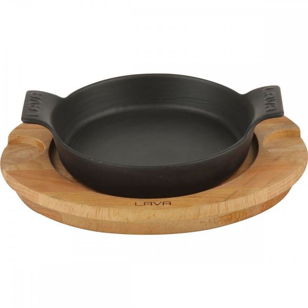 Сковорода круглая чугунная с 2-мя ручками на деревянной подставке, 18 см, 0.54 л, LAVA