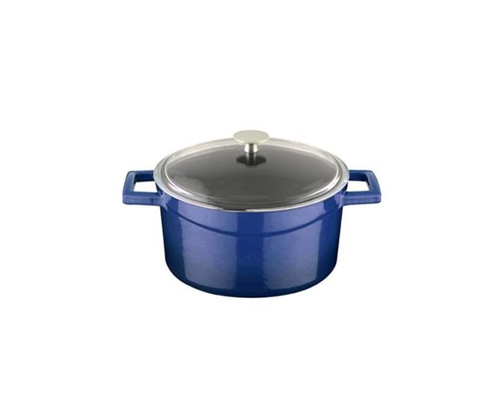 Кастрюля чугунная эмалированная синяя со стеклянной крышкой, 28 см, 6,71 л, LAVA, Диаметр, см: 28, Цвет: Синий