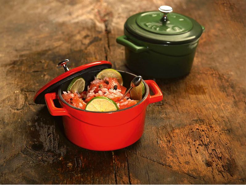 Кокотница чугунная эмалированная красная с крышкой 10 см, 350 мл, LAVA, изображение 6