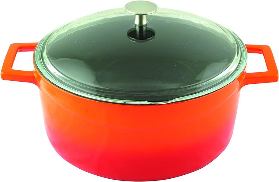 Кастрюля чугунная эмалированная оранжевая со стеклянной крышкой, 28 см, 6,71 л, LAVA, Диаметр, см: 28, Цвет: Оранжевый